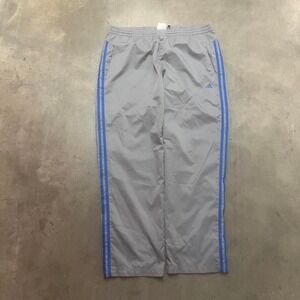 Y2K Adidas men's grey blue stripe baggy track pants loose wide leg vintage xl